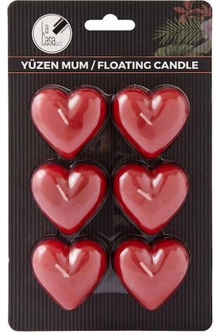 La Casa Art 6'lı Kalpli Yüzen Mum - Kırmızı - 5x5 Cm Kirmızı