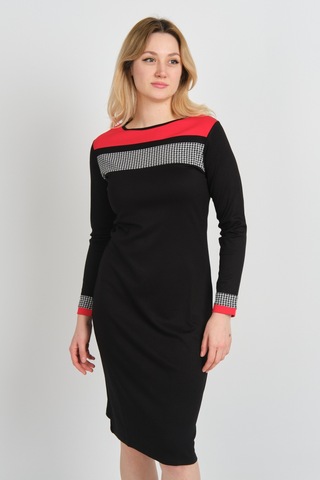 Sistas Kadın Kazayağı Desenli Bisiklet Yaka Uzun Kol Elbise 22974 Siyah Siyah