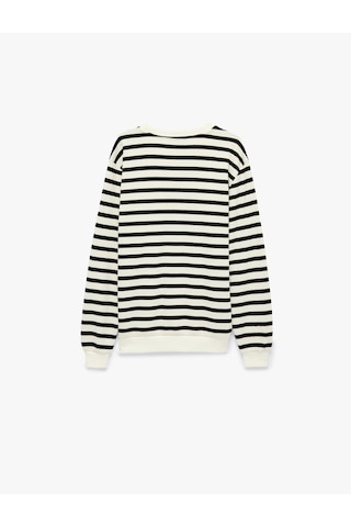 Koton Uzun Kollu Üç İplik Şardonlu Bisiklet Yaka Çizgili Sweatshirt Siyah Çizgili 7wam70265mk