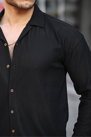Tex Republic Erkek Siyah Fitilli Ottoman Gömlek Siyah
