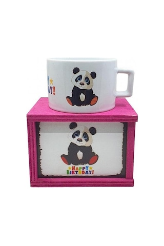 Panda Happy Birthday Doğum Günü Konsept Ahşap Kutulu Kupa Bardak