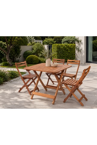 Modermo 4 Kişilik Katlanır Masa & Sandalye Seti - 80x80 Cm Grup K Ceviz