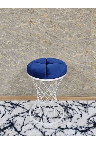 Yuvarlak Beyaz Boyalı Puf Oturak - Bench - Ayak Ucu Oturak - Beya Çok Renki