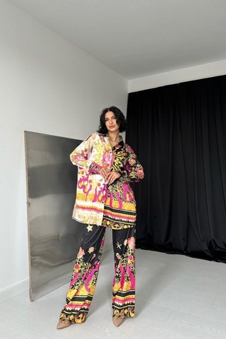 Sensuelle Desenli Gömlek Ve Desenli Pantolon Takım Çok Renkli