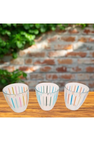 Rakle 3'lü Su Bardağı Seti Renkli Çizgi Desenli 280 Cc