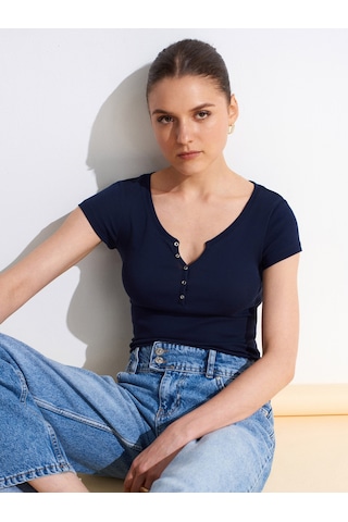 Dilvin 32688 %100 Pamuk Basic T-shirt-k.lacivert