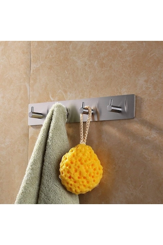 Paslanmaz Çelik 4 Topuzlu Bornoz Askısı Havluluk - Banyo Askısı - İnox - Kendinden Yapışmalı İnox - Paslanmaz Çelik