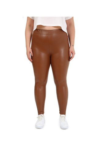 Disentis Büyük Beden Beli Lastikli Bilek Hizasında Deri Tayt Kahverengi