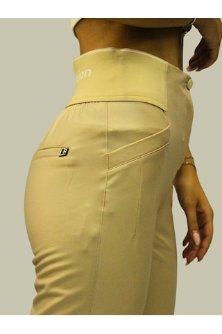 Afri Kadın Yüksek Bel Suni Deri Pantolon Toparlayıcı Slim Fit Bej Esnek Ve Şık Tasarım Bej