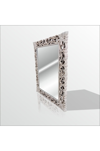 45X60Cm Eskitme Rustik İşlemeli Krem Boy Banyo Duvar Salon Aynası Krem