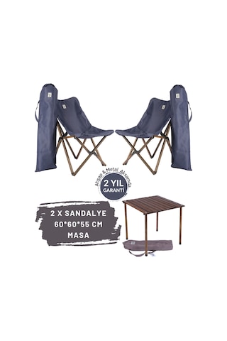 Bag The Joy Ahşap Masa Sandalye Seti Antrasit-Lacivert-60 60 55cm Kahverengi - Lacivert