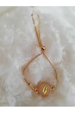 Altın Sedef Ayarlanabilir Kadın Gold Asansörlü G Harf Bileklik Renkli