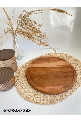 Yuvarlak Doğal Ahşap Sunum Tabağı Ahşap Sunumluk Kayın/gürgen Çap:30cm