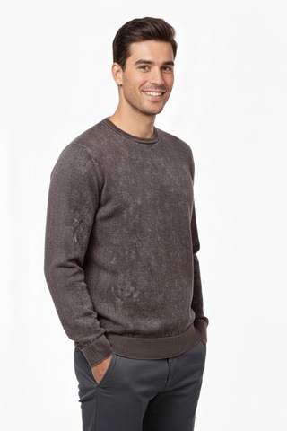 Erkek Spor Sıfır Yaka Taşlama Yıkamalı Regular Fit Kazak Bgl-st04952 Kahverengi