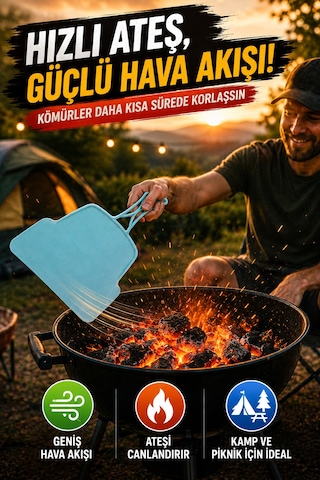 2'li Set Mangal Yelpazesi Ve Izgara Temizlik Fırçası Kamp Piknik Barbekü Mangal Aksesuarı Pratik