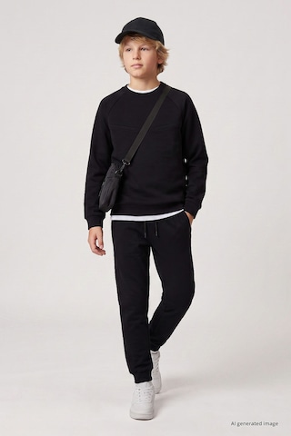 TOMMYLIFE Siyah Standart Fit Basic Dikiş Detaylı Erkek Çocuk Eşofman Takım - 11325