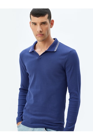 Koton Slim Fit Tişört Uzun Kollu V Yaka Polo Pamuklu Lacivert 5wam10197hk Lacivert
