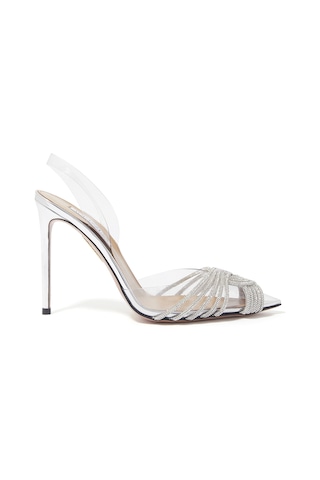 Aquazzura Gatsby 105 Kristal Slingback Topuklu Ayakkabı - Gümüş