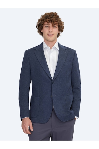 Kip Mavi Çizgili Modern Fit Örme Ceket Mavi