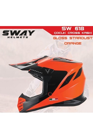 Sway 618 Startust Çocuk Cross Kaskı Bisiklet Motosiklet Enduro Kask L Beden Turuncu Çocuk Kaskı