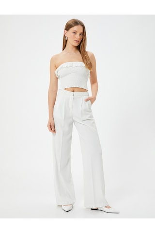 Koton Fırfırlı Crop Straplez Üst Gipe Detaylı Beyaz 4sak10649ek Beyaz