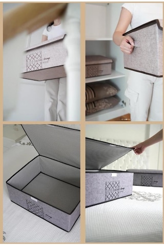 Keçe Kapaklı Maxi Hurç Kutu, Çok Amaçlı Düzenleyici Kutu Organizer Sandık Maxi Boy 47x37x24cm Kahve Kahverengi