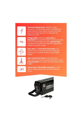 Volta Vb2 Uyumlu 36v 15ah Yüksek Kapasite Güçlendirilmiş Elektrikli Bisiklet Bataryası Siyah