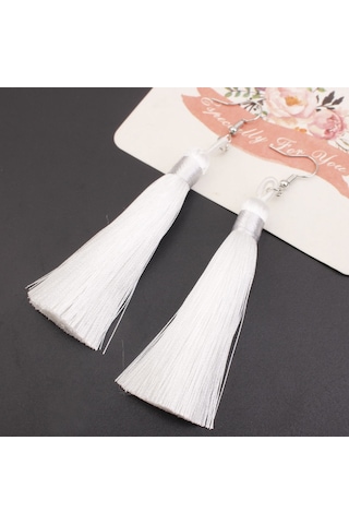3 Çift Kadın Boho Moda Uzun Püskül Küpe Beyaz