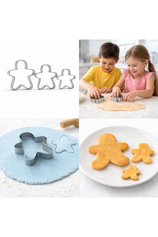 3'lü Adam Kurabiye Kalıbı Seti Paslanmaz Çelik Gingerbread Figür Hamur Kesici Çok Renkli