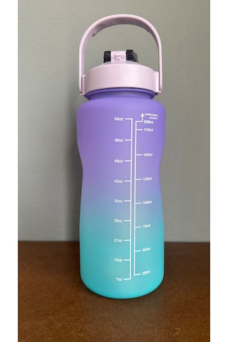 Motivasyonel Su Matarası Suluk 2 Litre Stıcker Ve Pipetli Su Matarası Mor