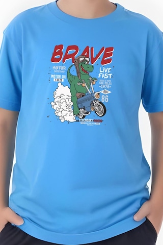 Panios Kids Brave Baskılı Erkek Çocuk Kısa Kollu Tişört Mavi
