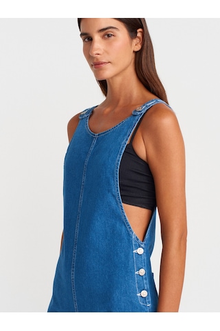 Dilvin 71809 İnce Kumaş Salaş Denim Tulum-mavi Mavi