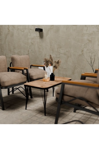 Mb Garden Furnıture Simetri Model, Balkon,mutfak, Bahçe, Cafe, Metal Koltuk Takımı, Bahçe Takımı,çay Seti, 1+1+1+1+sehpa Cappuccino