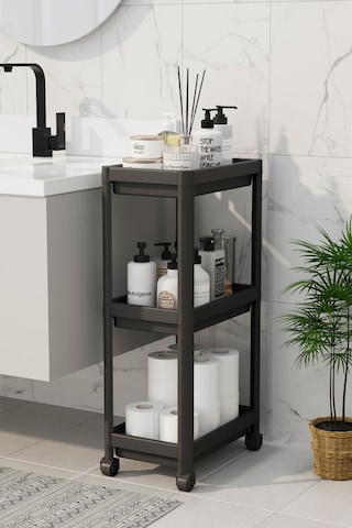3 Katlı Tekerlekli Mutfak Rafı, Terek, Banyo Rafı, Siyah Siyah