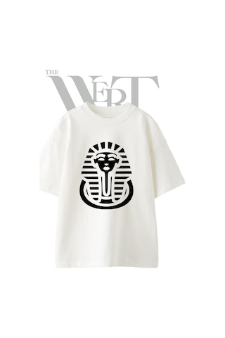 Thewert Firavun Tasarım Baskılı Ünisex Beyaz Oversize T-shirt