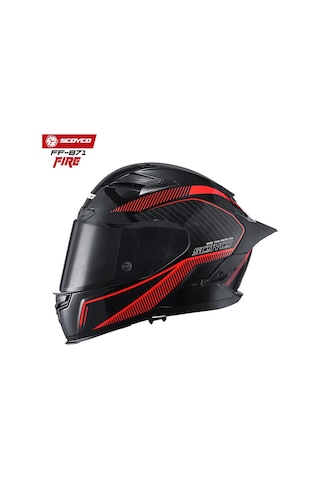 Scoyco FF-871 Fire Güneş Vizörlü Siyah Camlı Kapalı Kask Kırmızı - Siyah
