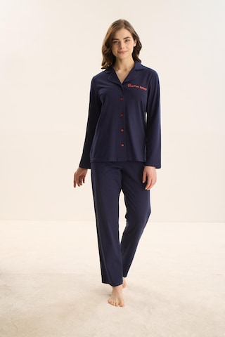 Kadın Uzun Kol Önden Düğmeli Lacivert Pijama Takım C3t9n9o51 001