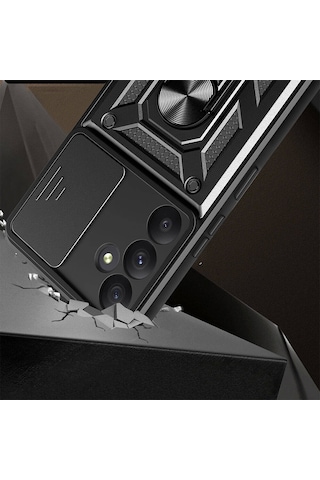 Zore Galaxy Uyumlu A35 Kılıf Magnetik Standlı Kamera Korumalı Sürgülü Vega Kapak - Siyah Siyah