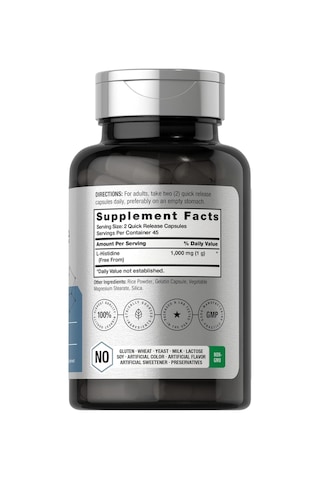 Horbaach L-histidine 1000mg 90 Capsules Non-gmo And Gluten Fr...