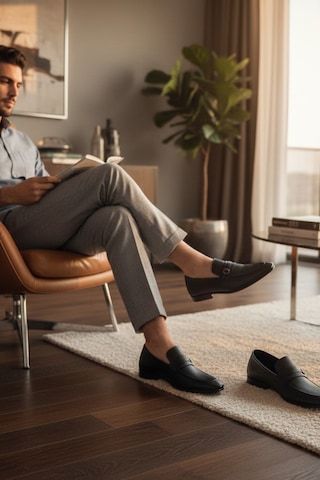 Enoch Hakiki Deri Mikro Dokulu Ve Klasik Bant Detaylı Erkek Comfort Loafer Siyah