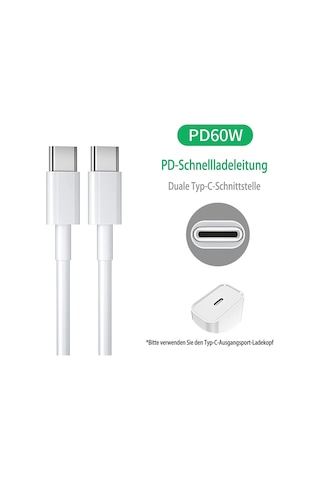 Huawei Matebook Pro Uyumlu /d/e/d14/d15/13 Usb-c Usb-c 20v/3a 65w 2 Metre Hasır Örgülü Şarj Kablosu Beyaz