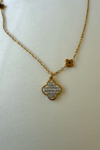 Jewels Of Hope Zirkon Taşlı Altın Rengi Yonca Kolye 316l Paslanmaz Çelik Antialerjik Kolye 50 Cm Altın