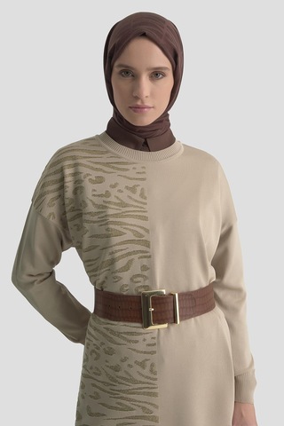 Armine Leopar Desen Triko Tunik 25ktd4116 Bej Bej