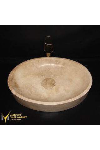 Traverten Gizli Giderli Oval Tasarım Lavabo
