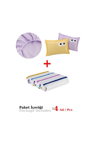 Baskılı Pike Takımı Çift Kişilik Funny Sarı-lila Sarı-lila