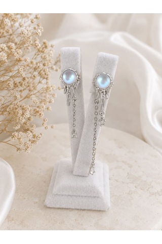 Cm Jewelry Zirkon Taşlı Yıldız Detaylı Sallantılı Gümüş Renk Çelik Küpe