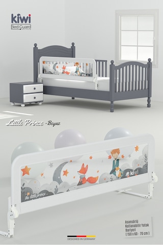 Kiwi Bed Guard Asansörlü, Beyaz, Küçük Prens Desenli Çocuk Yatak Bariyeri 150x60-70 Cm
