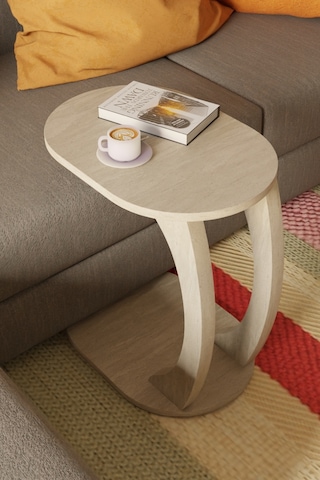 Oval Traverten C Sehpa Modern,tekerlekli Yan Sehpa Salon, Ofis, Yatak Odası Traverten
