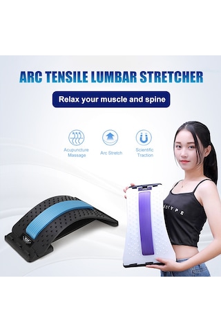 Padalink Bel Ağrısı İçin Akupunktur Masajlı Lumbar Stretcher - 3 Seviyeli Ayarlanabilir Esneme Desteği Siyah - Mavi