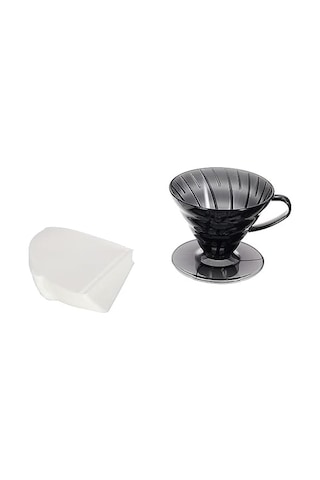 V60 02 Plastik Dripper Ve 40 Lı Filtre Kağıdı Seti, Siyah Şeffaf S